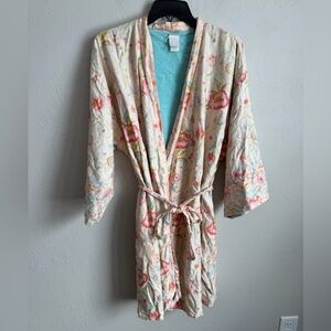 Natori Light Pink Floral Short Tie Front Robe Womens M/L Sleepwear Loungewear